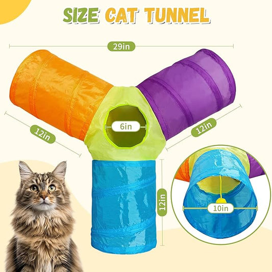 Cat Tunnel Tube Toys 3 Way Collapsible, Interactive Play Tube with Hanging Ball, Cat Tunnels for Indoor Cats, Cat Play Tunnel with Peek Hole for Kitty, Kitten, Rabbit, Puppy