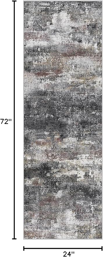 Runner Rug for Hallway Kitchen 2x6 Machine Washable Runners Rug for Entryway, Dark Gray Soft Modern Abstract Throw Rugs, Floor Carpet with Non Slip Rubber Backing