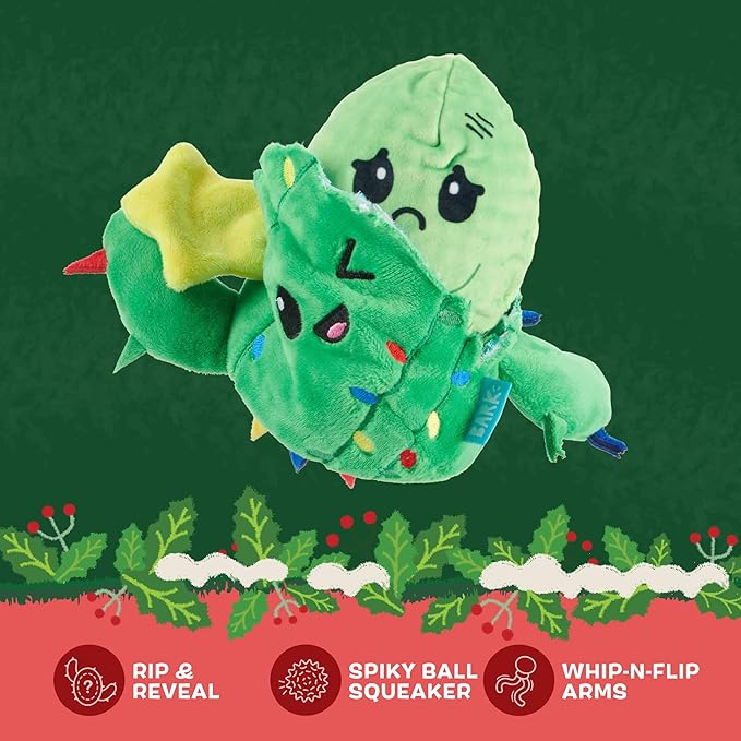 Barkbox Consuela The Christmas Cactus Dog Toy – Plush Rip & Reveal Holiday Toy with Whip-N-Flip Arms, Fluffy Stuffing & Hidden Spiky Ball Squeaker – Festive Play for Large Dogs