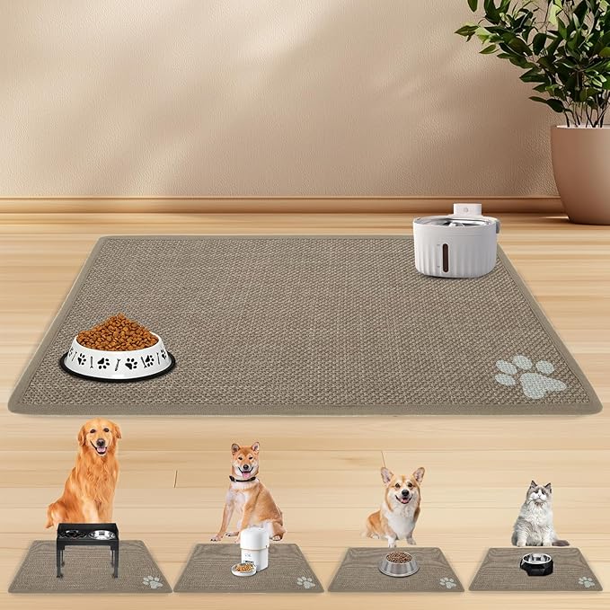 PUPTECK Dog Food Mat, Absorbent Pet Cat Feeding Mat for Food and Water Bowls, Anti-Slip Dog Placemat for Floors Waterproof, Pet Supplies Accessories, Khaki XL