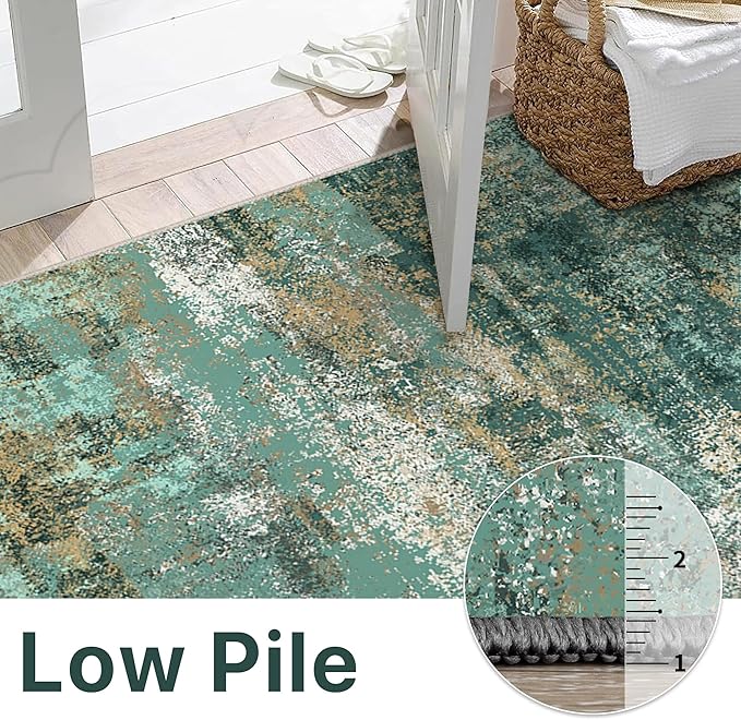 Area Rugs 10x12 for Living Room Bedroom, Modern Abstract Machine Washable Rug, Large Soft Low Pile Floor Carpet with Non Slip Backing for Dining Room, Turquoise