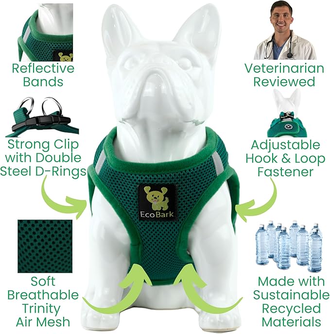 EcoBark Dog Harness - Luxury Step in Mesh Dog Harnesses in Forest Green - Soft & Secure Dog Harness Vest Body Wrap