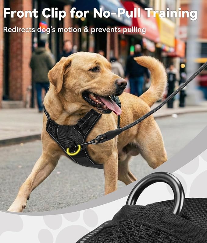 Joytale No Pull Dog Harness for Extra Large Dogs, Reflective Pet Vest with Front Clip, Adjustable Soft Padded Harnesses with Easy Control Handle for Training and Walking, Black, XL
