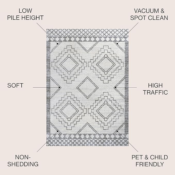 JONATHAN Y Amir Moroccan Beni Souk Cream/Gray 3' Round Indoor Area Rug, Bohemian, Scandinavian, Easy-Cleaning for Living Room, Bedroom, Kitchen, Pet Friendly, Non-Shedding (MOH200B-3R)