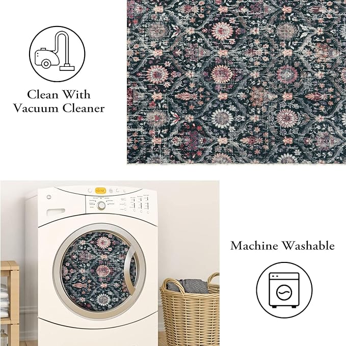 Lahome 3x5 Entryway Rug Indoor Black Boho Front Door Rug, Kitchen Rug Washable for Bedroom Bedside Mudroom Entry Way Entrance Non-Slip Low Pile,Modern Aesthetic Moroccan Trellis Decor