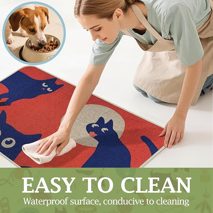 SHIYUE Dog Food Mats for Floors, Absorbent Cat Bowl for Food and Water, Non-Slip Accessories Pet Supplies(17"x30",Orange Pet)