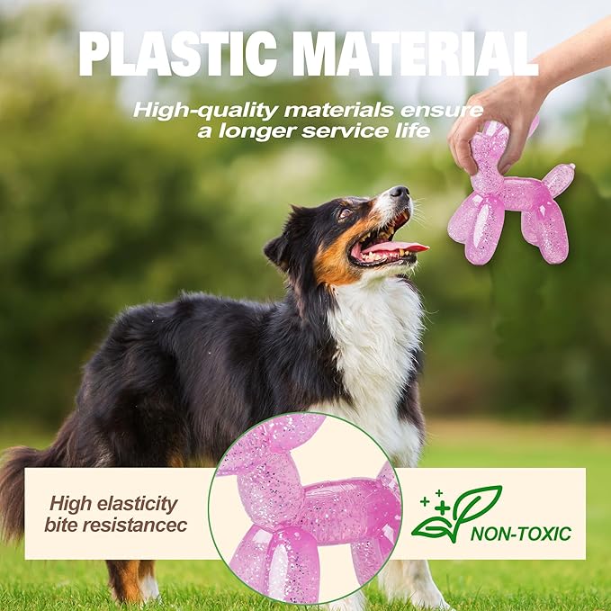Durable Dog Chew Toy – Balloon Dog Shape, 6.14” for Medium & Large Dogs, Tough Plastic, Interactive Chew Toy for Boredom & Dental Health（Pink）