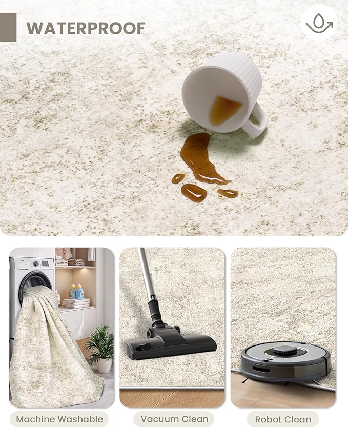 Art&Tuft Washable Rug, Anti-Slip Backing Abstract Area Rugs, Stain Resistant Rugs for Living Room, Foldable Machine Washable Area Rug(5'x7',Beige)