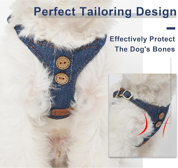 No Pull xs Dog Harness with Multifunction Dog Leash,Soft Adjustable No Choke Escape Proof Pet Harness Vest,Denim Blue,XXS