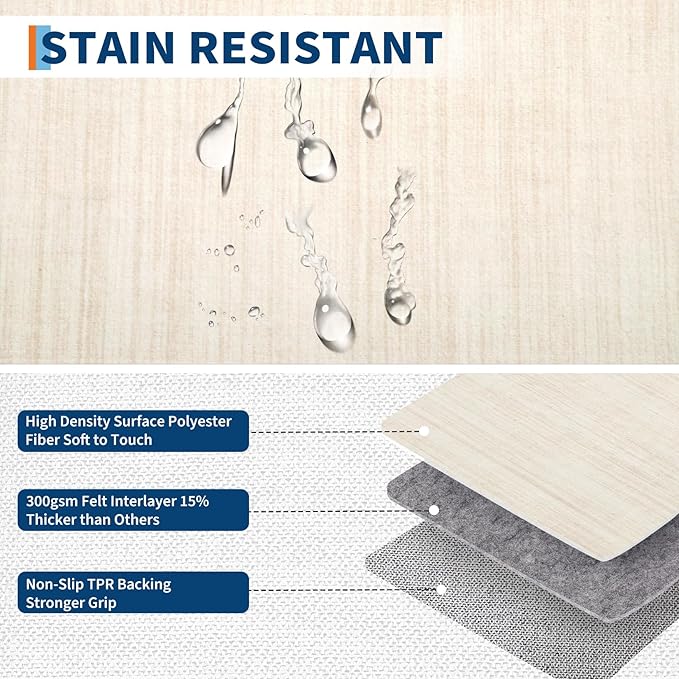 5x7 Washable Rugs Non Slip Minimalist Area Rug for Bedroom Soft Low Pile Solid Color Large Bedroom Throw Carpet Stain Resistant Classic Neutral Area Rug Plain Boho Rugs for Kitchen Nursery, Ivory