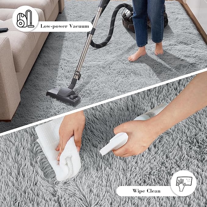 Fluffy Rug Shaggy Area Rug, Grey 3x5 Area Rugs for Bedroom, Small Bedside Rug, Soft Fluffy Shaggy Entryway Throw Rugs for Living Room Bedroom Kids Room Home Decor