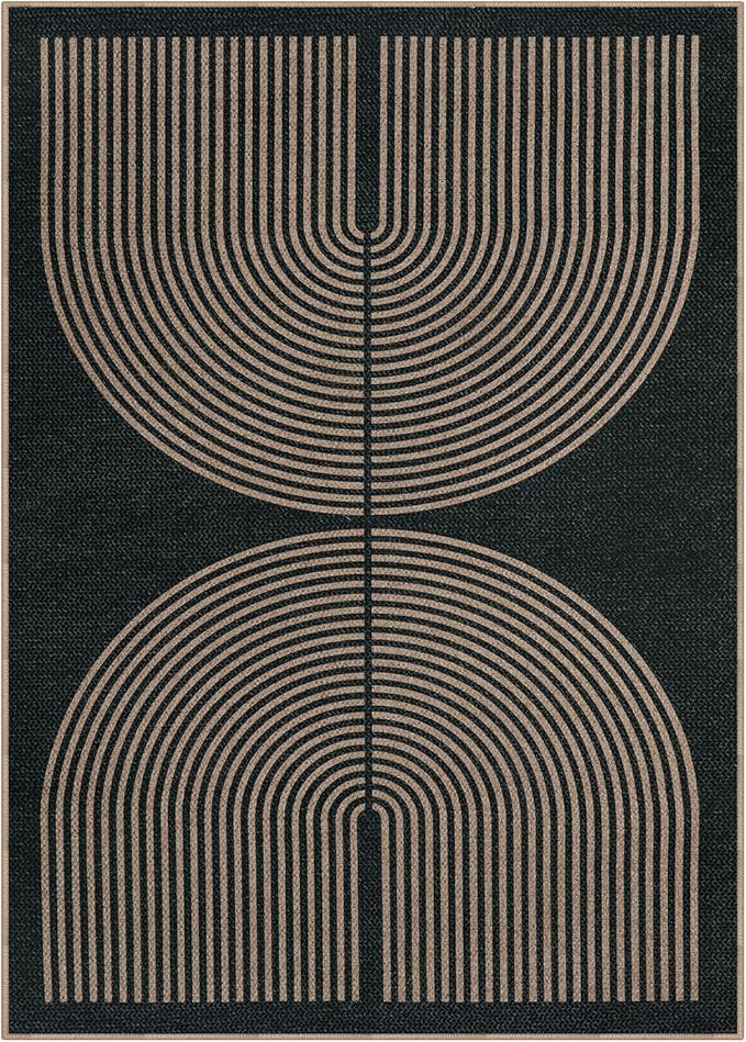 Lahome Modern Rainbow Easy Jute Rug, Washable Rugs 8x10 for Living Room Indoor Outdoor Patio Farmhouse Large Carpet, Contemporary Non Slip Black Carpet for Bedroom Backyard Office Decor