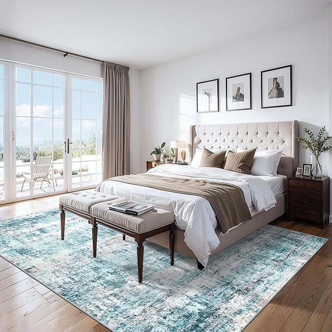 Area Rugs Living Room Rug - 5x7 Washable Modern Abstract Soft Neutral Non-Slip Carpet Large Indoor Floor Thin Carpets for Bedroom Dining Room Farmhouse Nursery Home Office Green