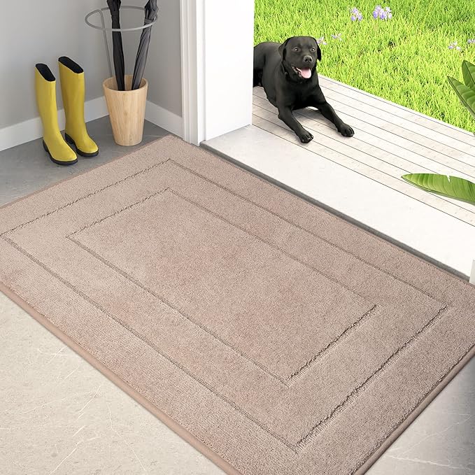 PURRUGS Dirt Trapping Door Mat 32" x 47", Non-Slip/Skid Machine Washable Entryway Rug, Dog Doormat, Super Absorbent Welcome Mat for Muddy Wet Shoes and Paws, Beige