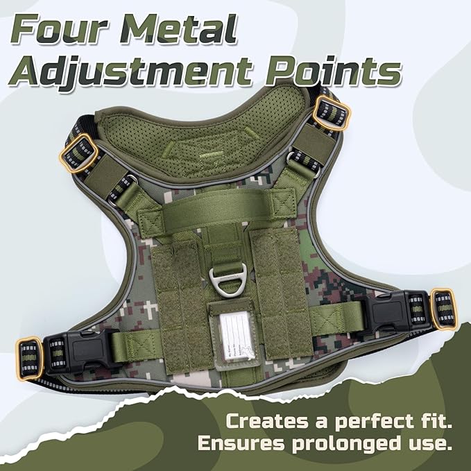 rabbitgoo Tactical Dog Harness for Large Dogs, No Pull Military Service Vest with Handle & Molle, Easy Control for Training Walking, Adjustable Reflective Straps, Green camo, L