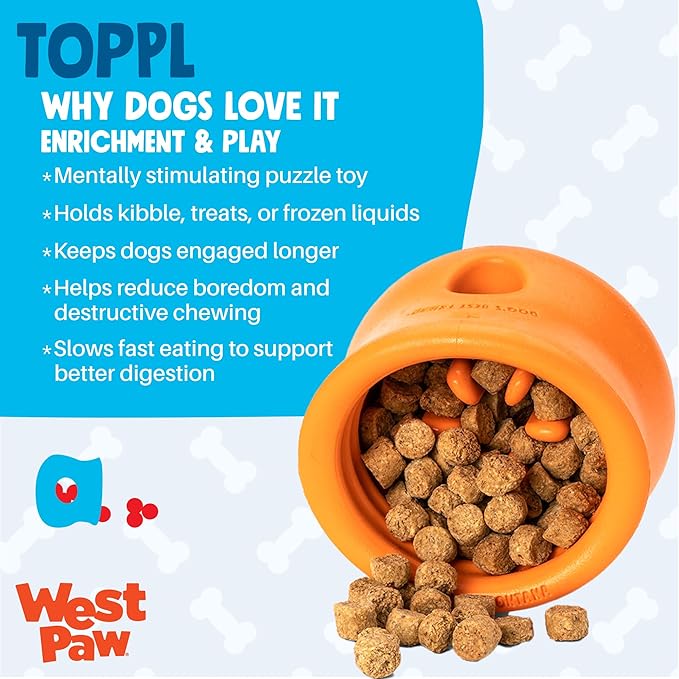 WEST PAW Zogoflex Toppl Interactive Treat Dispensing Puzzle Dog Toy for Mental Stimulation & Enrichment-Holds Kibble & Treats-Lickable, Freezable & Dishwasher Safe-Made in USA-Large-River Blue