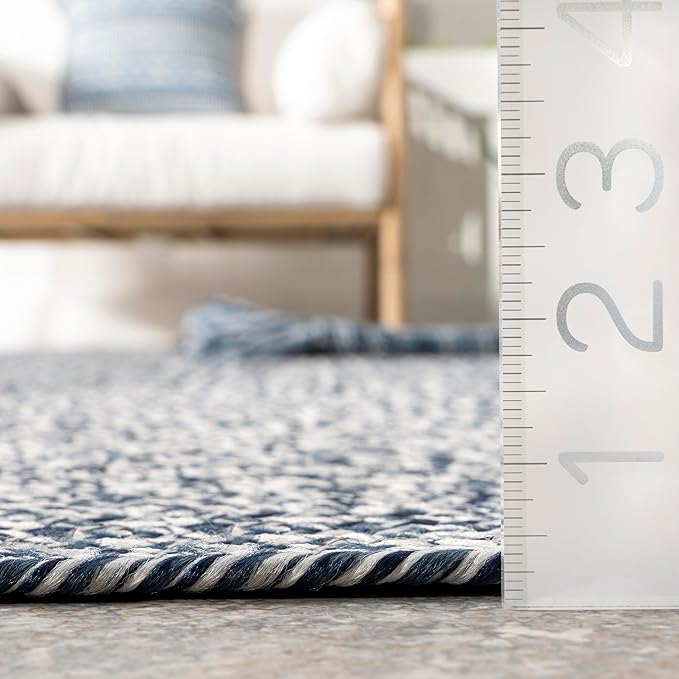 nuLOOM Oval 3' x 5' Solid Hand Braided Indoor/Outdoor Area Rug, Pet-Friendly, High Traffic, Weather Resistant, for Patio, Balcony, Bedroom, Living, Dining Room, Wynn Navy