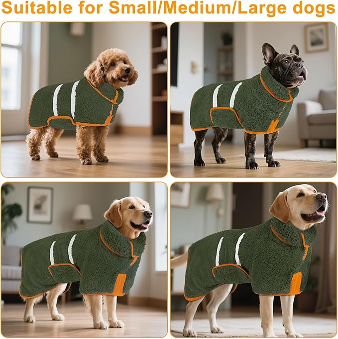 Bienbee Dog Bathrobe, Quick Drying Super Absorbent Dog Robes for After Bath, Warm Keeping Dogs Towel, Dogs Bath Supplies, Dark Green XL