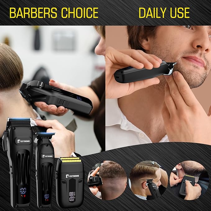 BESTBOMG® Hair Clippers for Men, Professional Hair Clippers, Beard Trimmer& Rechargeable Shaver Set, Metal T-Blade, LED Display, Barber Hair Cutting Kit for Men Grooming & Gifts, BS-808A (Black)