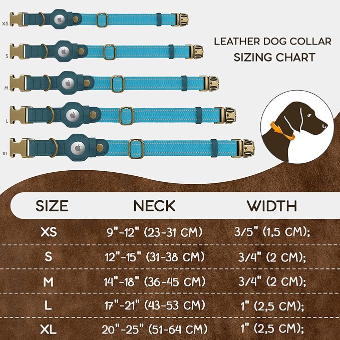 Reflective Leather Dog Collar with AirTag Holder - Soft Apple Airtag Dog Collar with Metal Buckle - Safety Cotton Pet Collars for Dogs Small Large Dogs Puppy (Sky Blue, S, 12"-15")