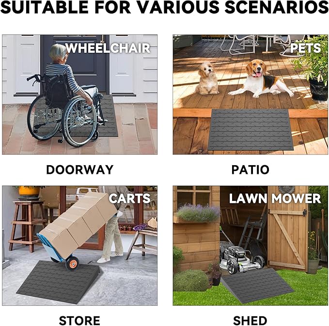 4" Rise Rubber Threshold Ramp for Doorways, 36" Wide Wheelchair Ramp 5500 Lbs Capacity, Entry Curb Ramp with Non-Slip Surface, for Wheelchairs, Scooter, Power Chairs, Driveways