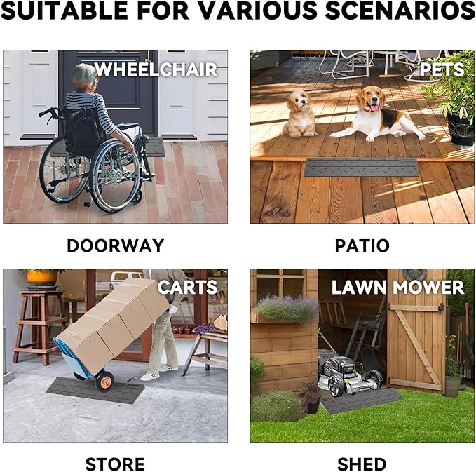1" Rise 2 Pack Rubber Threshold Ramp for Doorways, 36" Wide Wheelchair Ramp 2200 Lbs Capacity, Entry Curb Ramp with Non-Slip Surface, for Wheelchairs, Scooter, Power Chairs, Driveways