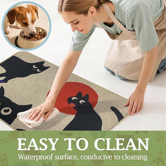 SHIYUE Dog Food Mats for Floors, Absorbent Cat Bowl for Food and Water, Non-Slip Accessories Pet Supplies(12"x20",Beige Pet)