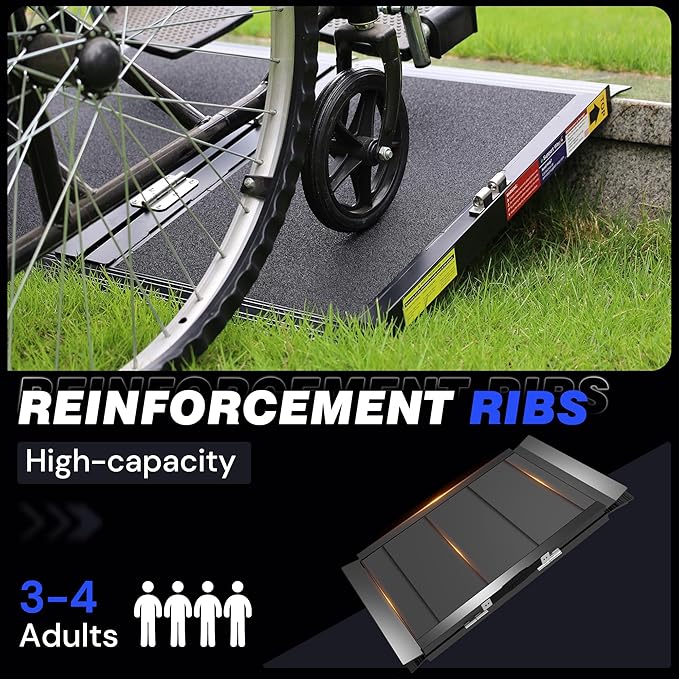 1.9 FT Portable Wheelchair Ramp with Quick-Lock, Black Seamless Non-Slip Aluminum Folding Handicap Ramp,Threshold Ramp for Doorways, Wheel Chair Ramp for Home Steps, Loading Dock Plates