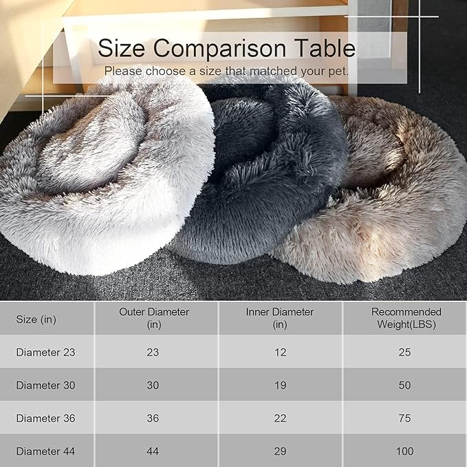 Dog Bed, Cat Calming Bed, Faux Fur Pillow Pet Donut Cuddler Round Plush Bed for Large Medium Small Dogs and Cats (Camel, 44.0" L x 44.0" W x 7.0" Th)