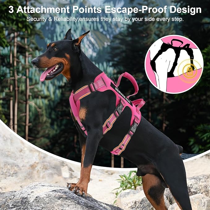 Escape Proof Dog Harness for Large Medium Sized Dogs Six Point Adjustable, Service Dog Vest Harness and Leash Set, No Pull Dogs Harnesses with Handle, XL Dog Harnesses for Walking(Pink, XL)