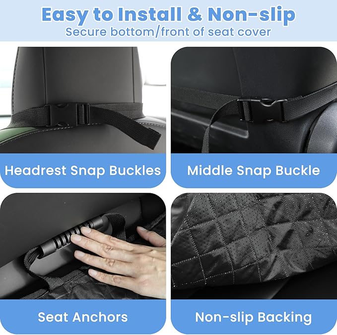 Dog Car Seat Covers, Waterproof Front Seat Cover for Dogs, Scratch-Proof, Nonslip Pet Passenger Seat Cover Protector, Universal Fit for Cars Trucks SUVs, Large Size, Black