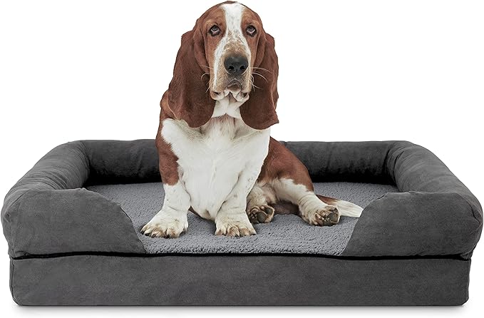 The Dog’s Bed Orthopedic Memory Foam Dog Bed with Bolsters, Plush Fabric, Grey Plush, L (No Logo)