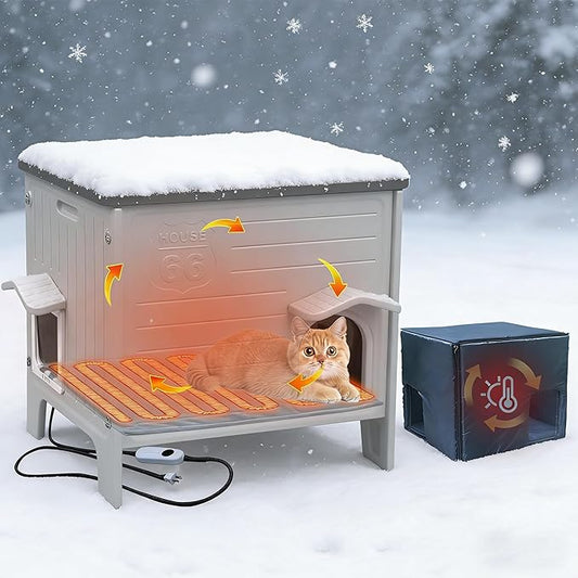 Deblue Heated Cat House for Outside with Insulated Foam for Outdoor Cats,Plastic Weatherproof Insulated cat House, Cat Shelter for Feral Cats