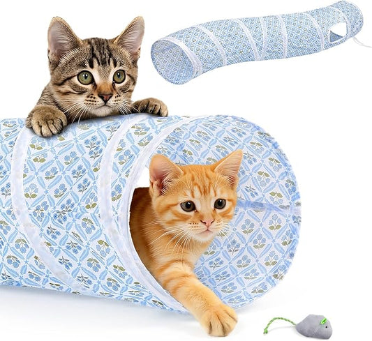 Glittme Cat Tunnel, Cat Tunnels for Indoor Cats, S-Shape Peekaboo Cat Cave with Cat Toys, Foldable Cat Tubes and Tunnels for Cats, Rabbit, Puppy, Guinea Pig