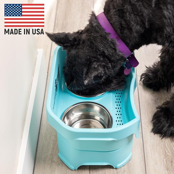 Neater Pet Brands Neater Feeder Deluxe Mess Proof Dog Bowls Elevated for Medium Dogs 19-40 lbs, Made in USA, No Spill Raised Dog Food Bowl Stand Feeding Station, Food and Water Bowl Set, Aquamarine