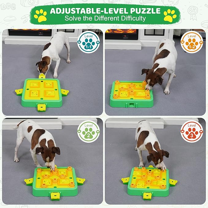 Dog Puzzle Toy Mental Stimulation - Level 3 in 1 Dogs Food Feeder Puzzle, Dog Treat Puzzle Feeder (Advanced-Green Board)