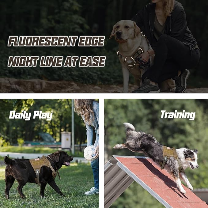 AUROTH Tactical Harness for Large Dogs No Pull Adjustable Pet Harness Reflective K9 Working Training Easy Control Military Service Pet Vest Army Yellow XL