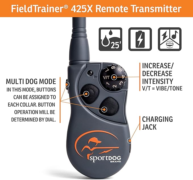 SportDOG Brand FieldTrainer 425X Remote Trainer - 500 Yard Range - Rechargeable Dog Training Collar with Static, Vibrate, and Tone - SD-425X