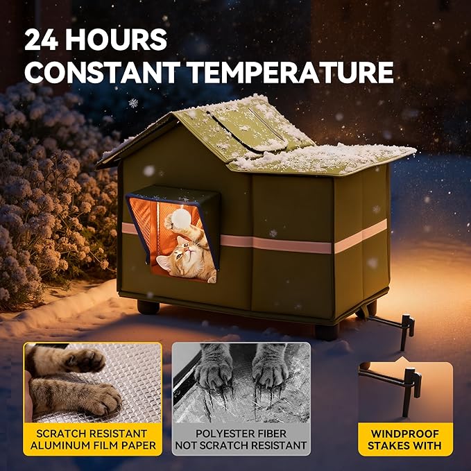 Outdoor Cat House, Large Cat House Shelter Weatherproof with Escape Door, Foldable and Portable Design for Easy Storage, Spacious Indoor Outdoor Use for Stray and Feral Cats