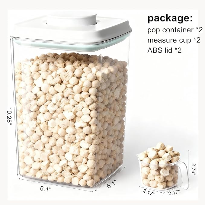 3-5 Lbs Dog-Cat Treat Container Pop Pet Food Storage Container for Kibble & Treats with 130ml / 0.13qt Measure Scoop, Stackable Pop Lid Plastic Container (4000ml / 4.2qt *2)