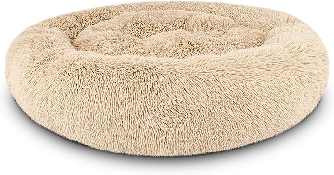 The Dog’s Bed Calming Plush Donut Dog Bed, Replaceable Zip Cover, Beige, Large