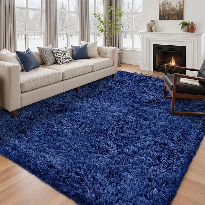 6x9 Area Rug for Living Room: Ultra Soft Fluffy Rug Modern Large Thicked Shag Rug for Bedroom Non Slip Indoor Fuzzy Carpets for Girls Kids Room Nursery Dorm Home Decor Deep Blue