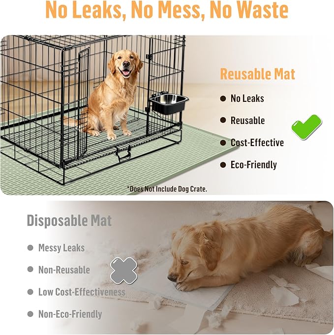 Silicone Dog Bed Mat, 57"x 40" Crate Mat for Dog Cages, Kennel Mat with Raised Edge, Washable, Waterproof, Leakproof, Protect Floors (Green)