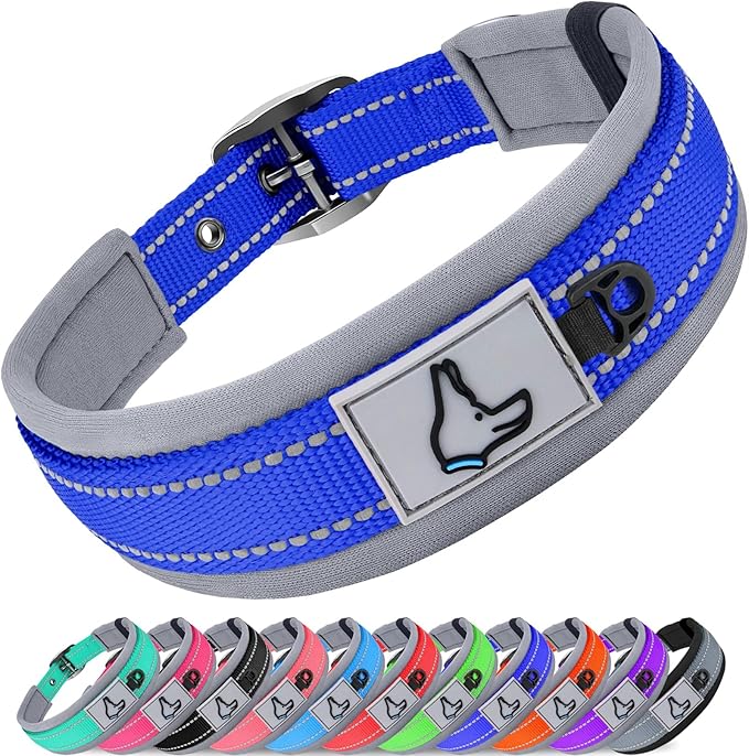 Joytale Dog Collar for Large Dogs, Neoprene Padded and Adjustable, Reflective Wide Heavy Duty Pet Collars with Durable Metal Belt Buckle for Walking, Navy Blue, L