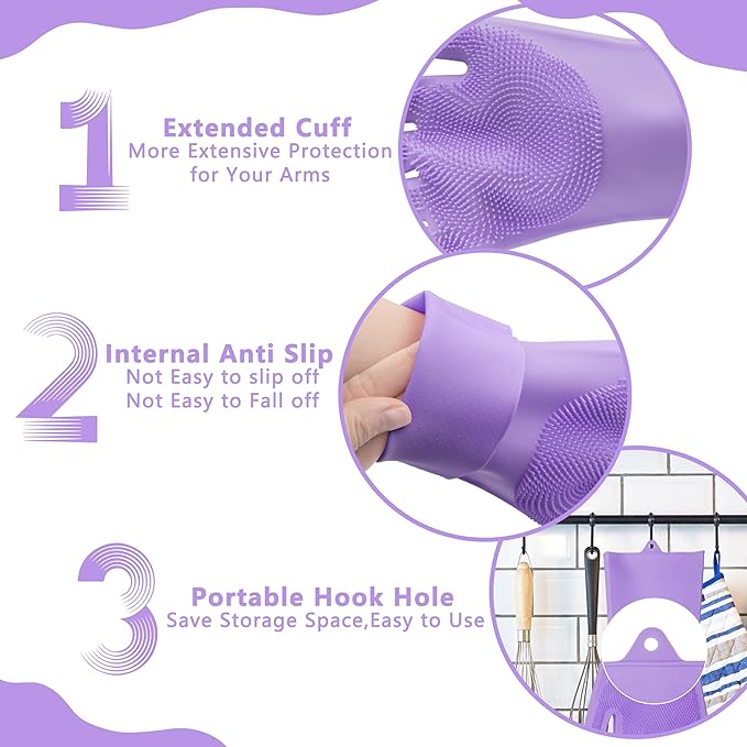 Pet Grooming Gloves—Heat Resistant Dog Washing Gloves with High-Density Teeth, Dog Bath Scrubber with Enhanced Five Finger Design, Silicone Gloves for Dogs and Cats Bathing, Massage (Purple)