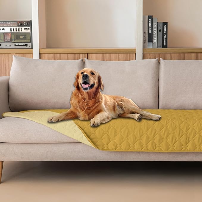 gogobunny 100% Double-Sided Waterproof Dog Bed Cover Pet Blanket Sofa Couch Furniture Protector for Puppy Large Dog Cat, Reversible (30x90 Inch (Pack of 1), Dark Yellow/Light Yellow)