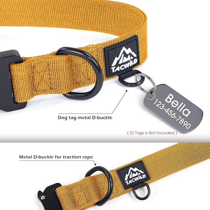 Heavy Duty Dog Collars for Medium and Large Dogs - Adjustable, Chew Proof Nylon Collar with Metal Quick Release Buckle and D-Ring for Dog Tags (Turmeric Yellow, XL)