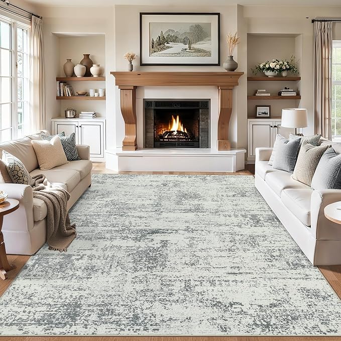 6x9 Area Rugs for Living Room - Washable Rug Modern Abstract Soft Large Neutral Non-Slip Carpet Indoor Floor Stain Resistant Thin Carpets for Bedroom Dining Room Farmhouse Nursery Home Office Grey