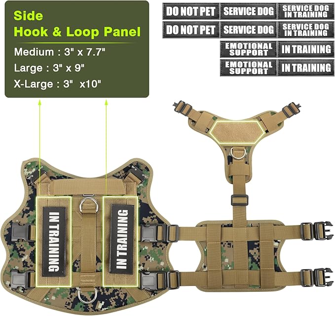WINSEE Service Dog Vest Harness for Large Dog, Tactical Working MOLLE Vest with 10 Pet Patches, No Pull Heavy Duty Harness for Training Hunting Walking