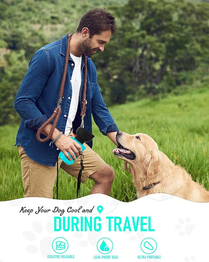 lesotc Dog Water Bottle, Portable Water Dispenser with Bowl, Leak Proof Pet Travel Squeeze Bottle, Puppy Essentials Dog Stuff Accessories for Outdoor Walking, Hiking, Camping